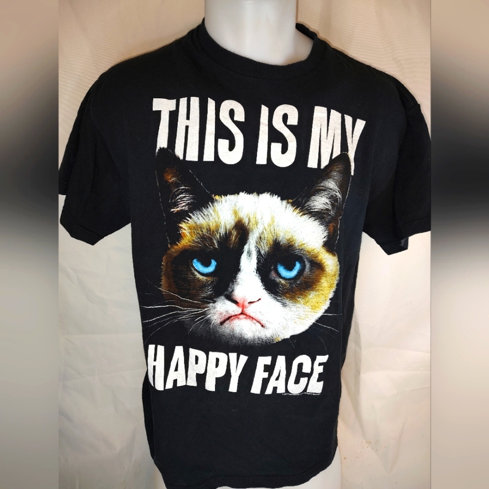 Grumpy Cat T-shirt Happy Face Size Large Vintage 2013 Internet Meme Tee